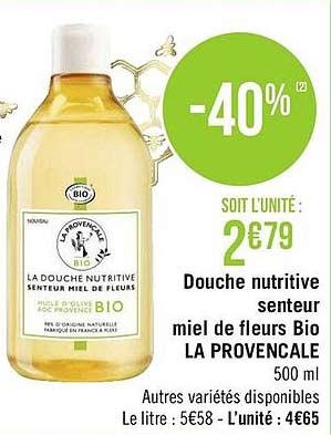 douche nutritive senteur miel de fleurs bio la provencale