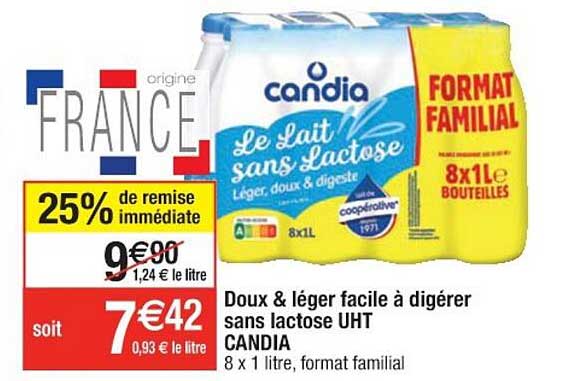 doux & léger facile à digérer sans lactose uht candia