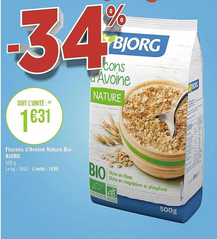 flocons d'avoine nature bio bjorg