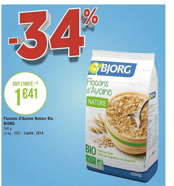 flocons d'avoine nature bio bjorg