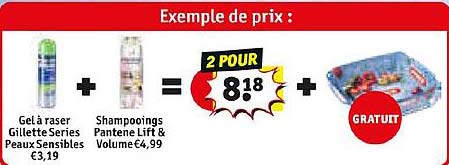 gel à raser gillette series peaux sensibles + shampooings pantene lift & volume