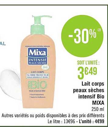 lait corps peaux sèches intensif bio mixa
