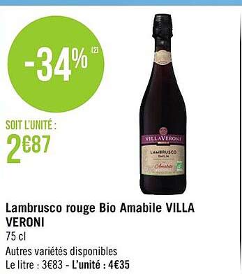 lambrusco rouge bio amabile villa veroni