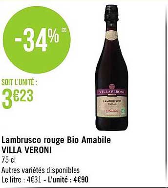 lambrusco rouge bio amabile villa veroni