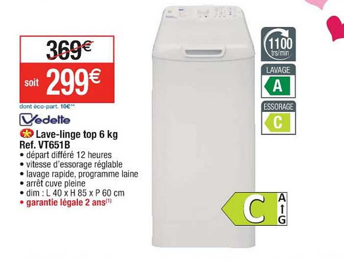 lave-linge top 6 kg vedette