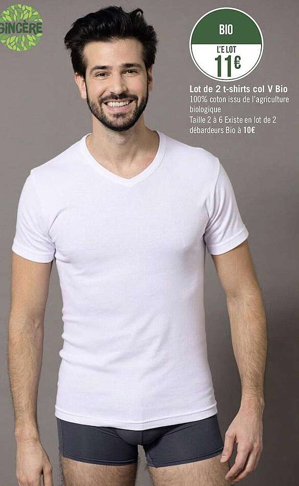 lot de 2 t-shirts col v bio