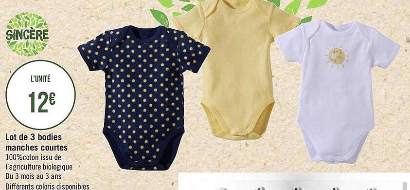 lot de 3 bodies manches courtes