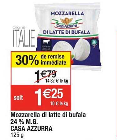 mozzarella di latte di bufala 24% m.g. casa azzurra