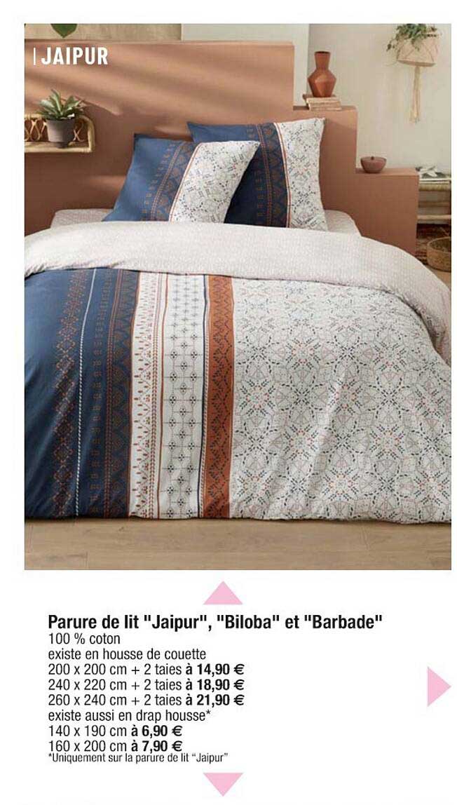 parure de lit "jaipur", "biloba" et "barbade"