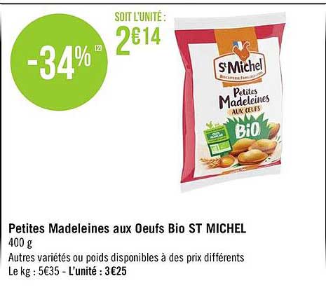 Petites Madeleines Aux Oeufs Bio St Michel