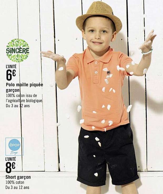 polo maille piquée garçon, short garçon