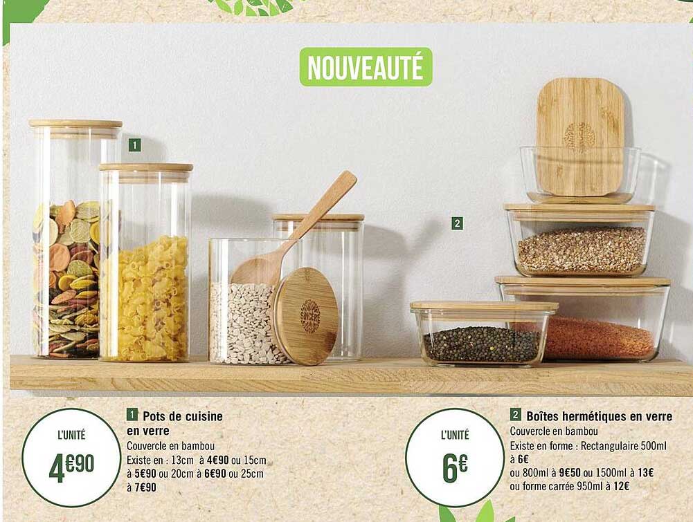 pots de cuisine en verre, boîtes hermétiques en verre