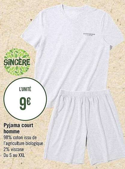 pyjama court homme sincère