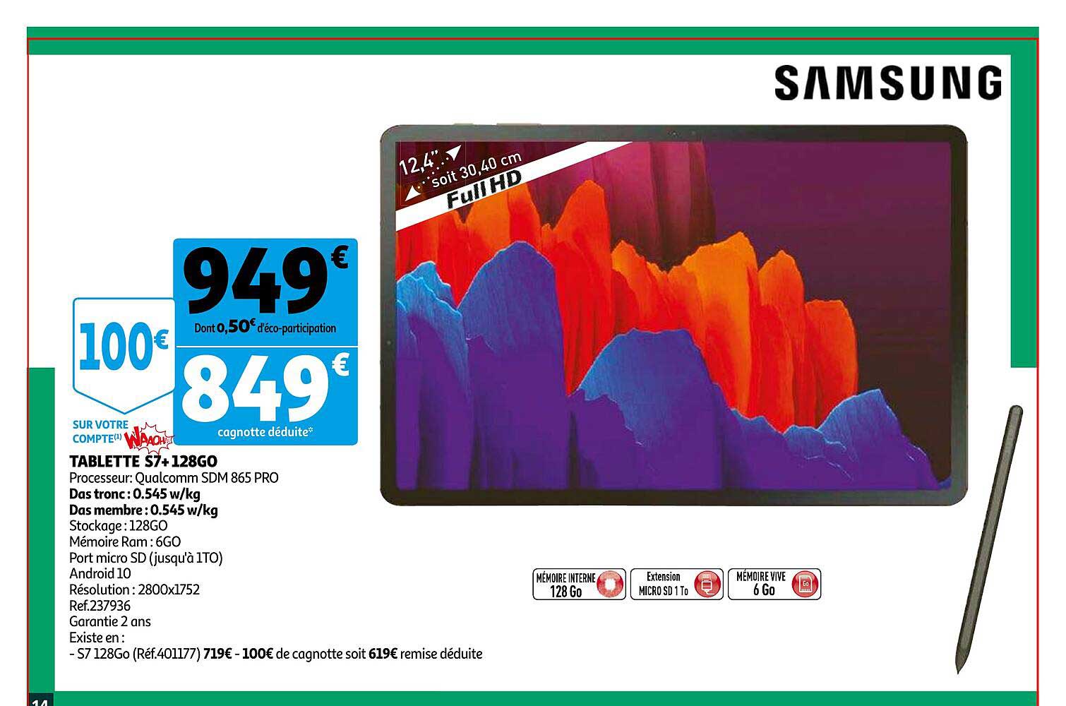 Samsung Tablette S7+128go