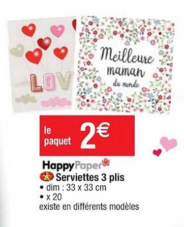serviettes 3 plis happy paper
