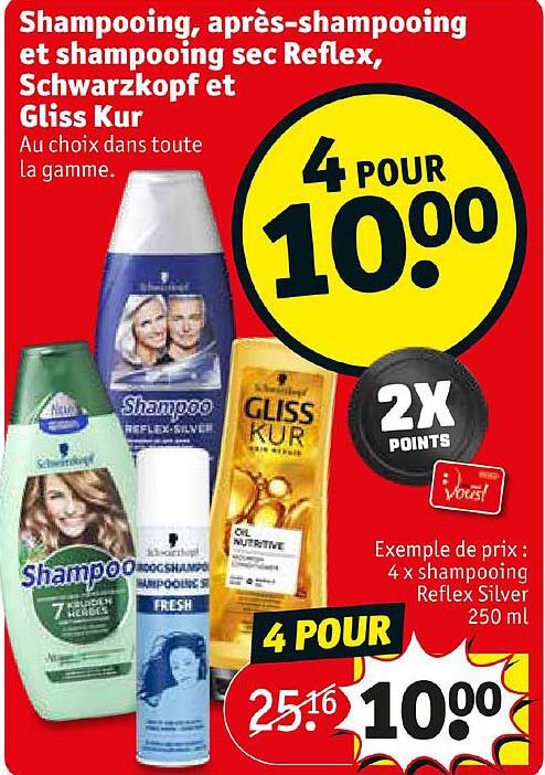 shampooing, après-shampooing et shampooing sec reflex, schwarzkopf et gliss kur