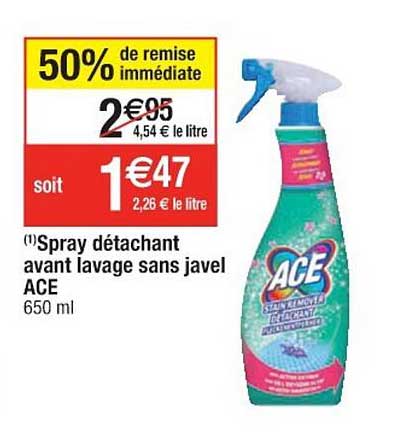 spray détachant avant lavage sans javel ace