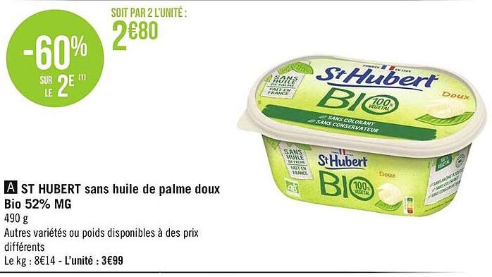 st hubert sans huile de palme doux bio 52% mg