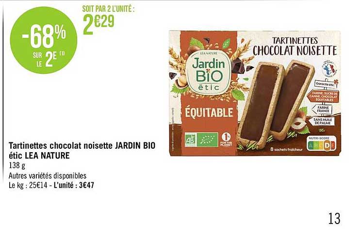 tartinettes chocolat noisette jardin bio étic léa nature