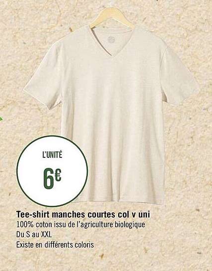 tee-shirt manches courtes col v uni