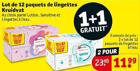 lot de 12 paquets de lingettes  kruidvat