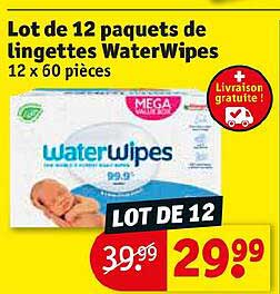 lot de 12 paquets de lingettes waterWipes