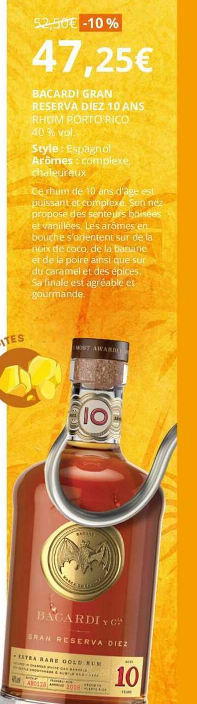 bacardi gran reserva diez 10 ans rhum porto rico 40% vol