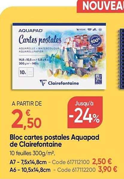 bloc cartes postales aquapad de clairefontaine