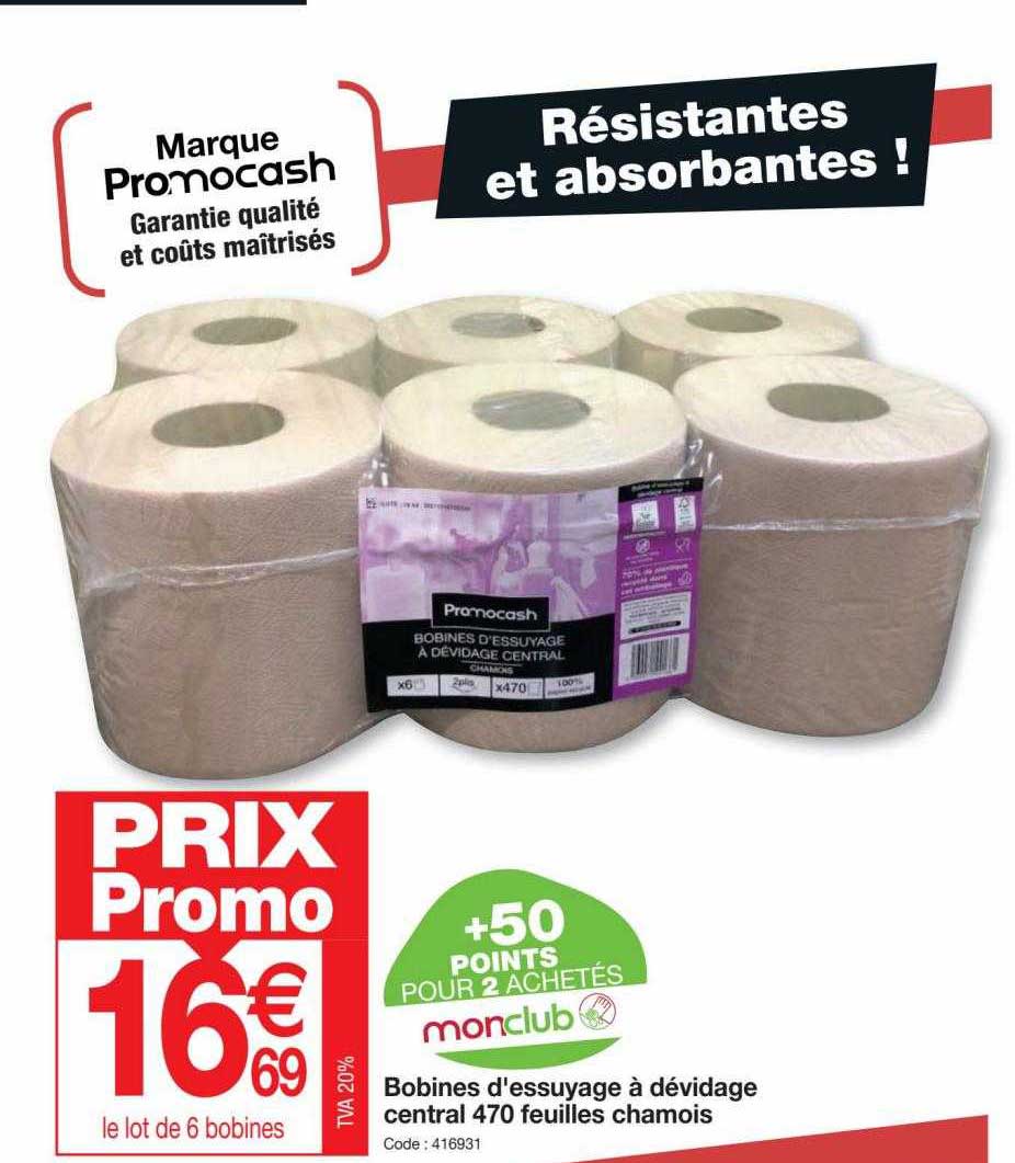 bobines d'essuyage à dévidage central 470 feuilles chamois