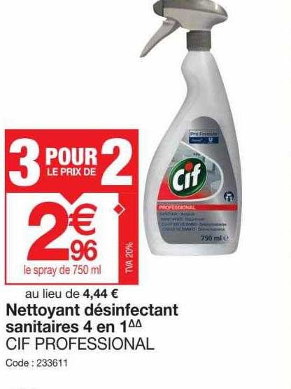 nettoyant désinfectant sanitaires 4 en 1 cif professional