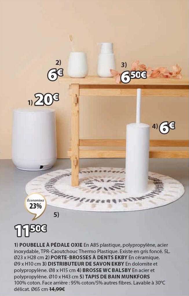 poubelle à pédale, porte-brosses à dents ekby, distributeur de savon ekby, brosse wc balsby, tapis de bain munkfors