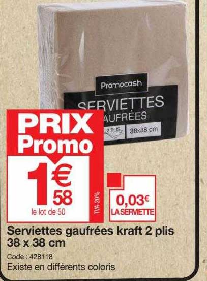 serviettes gaufrées kraft 2 plis 38 x 38 cm