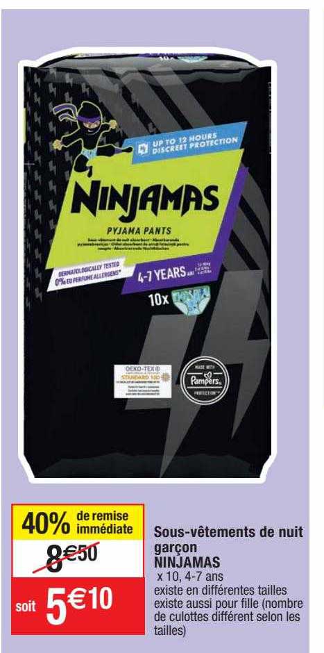 sous-vêtements de nuit garçon ninjamas