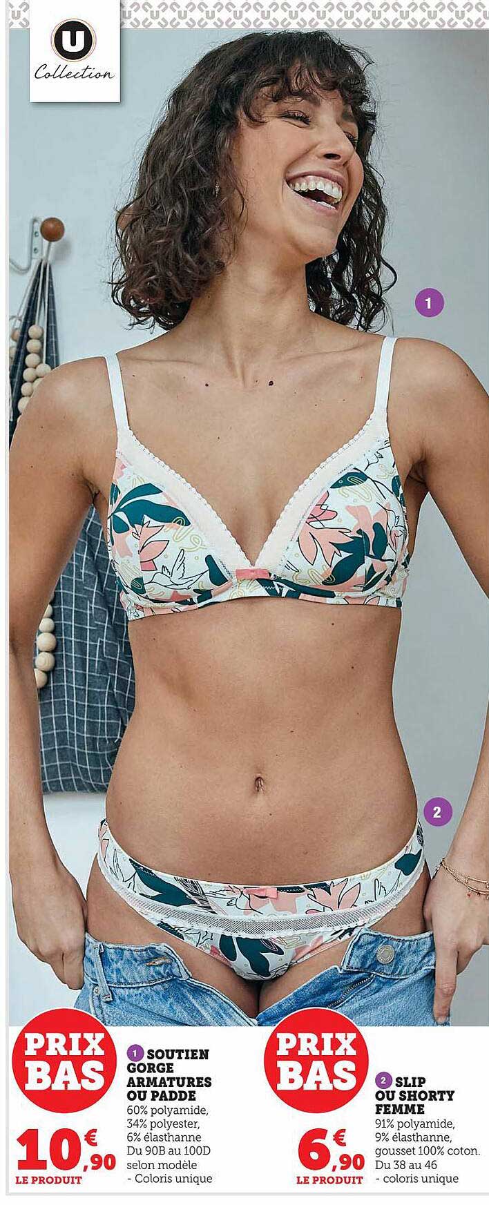 soutien gorge armatures ou padde u collection, slip ou shory femme u collection