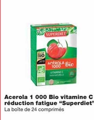 Acerola 1000 Bio Vitamine C Réduction Fatigue "superdiet"