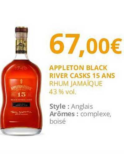 appleton black river casks 15 ans rhum jamaïque 43% vol