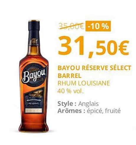 bayou réserve sélect barrel rhum louisiane 40% vol