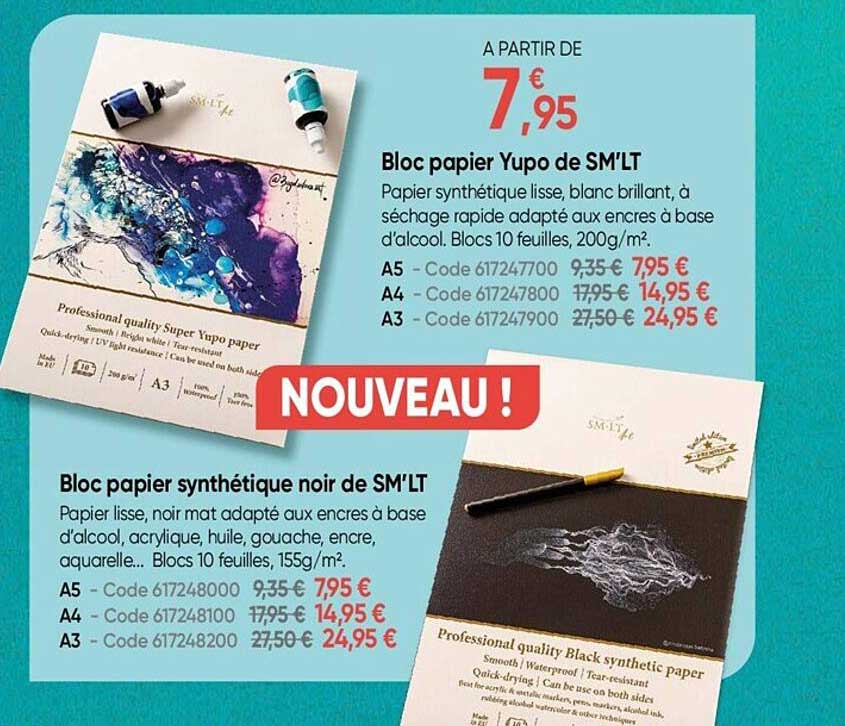 Bloc Papier Synthétique Noir De Sm'lt, Bloc Papier Yupo De Sm'lt