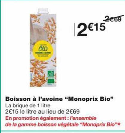 boisson à l'avoine "monoprix bio"