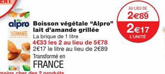 boisson végétale "alpro" lait d'amande grillée
