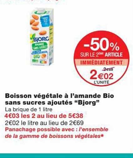 boisson végétale à l'amande bio sans sucres ajoutés "bjorg"