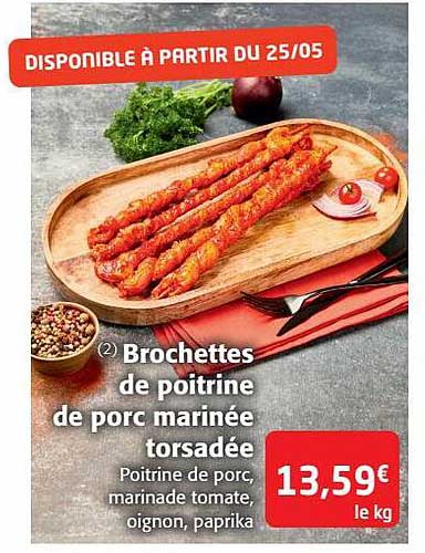 brochettes de poitrine de porc marinée torsadée