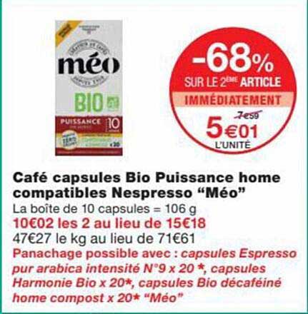 café capsules bio puissance home compatibles nespresso "méo"