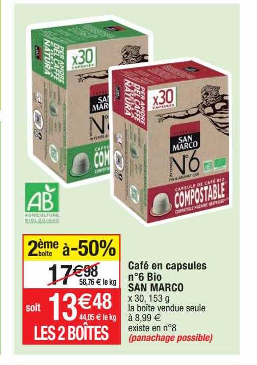 café en capsules n°6 bio san marco