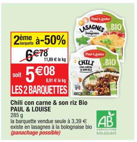 chili con carne & son riz bio paul & louise
