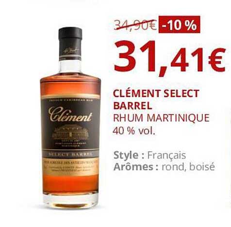 clément select barrel rhum martinique 40% vol