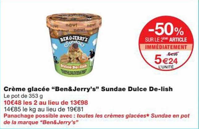 crème glacée "ben & jerry's" sundae dulce de-lish