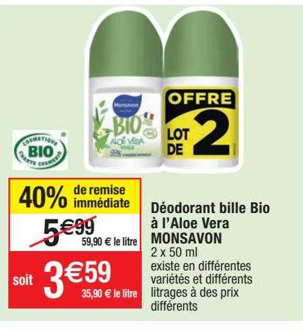 déodorant bille bio à l'aloe vera monsavon