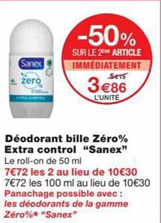 déodorant bille zéro% extra control "sanex"