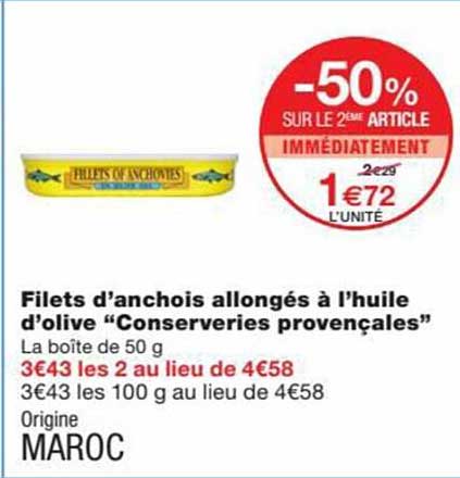 filets d'anchois allongés à l'huile d'olive "conserveries provençales"